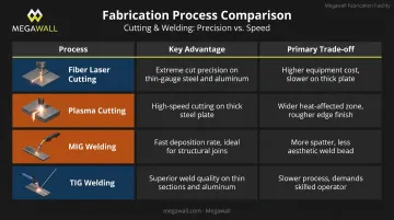 Fabrication process comparison table fiber laser plasma MIG TIG welding trade-offs