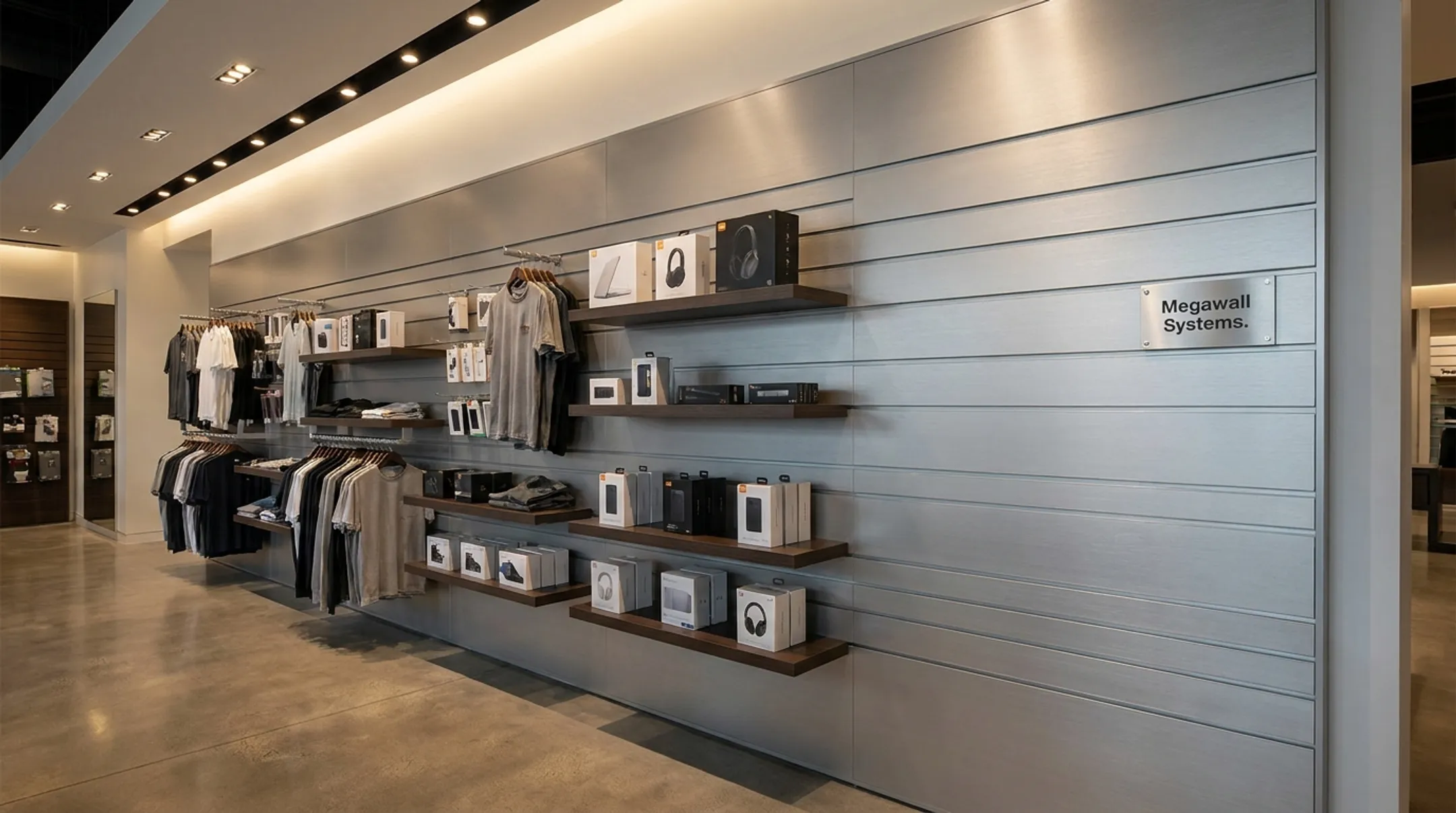 Steel slatwall system with concealed fasteners in retail display