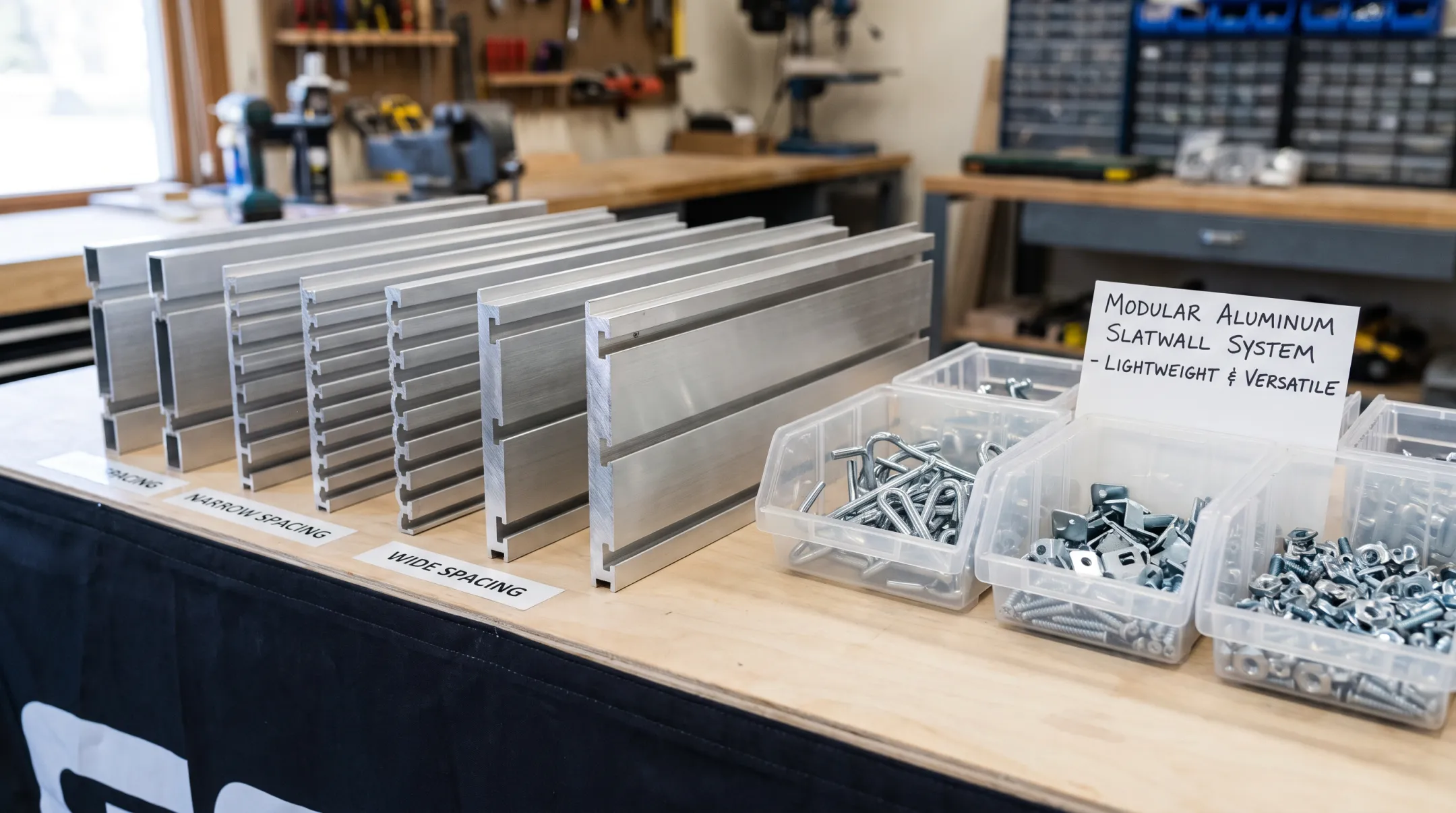 Aluminum extruded slatwall profiles in multiple on-center spacing options