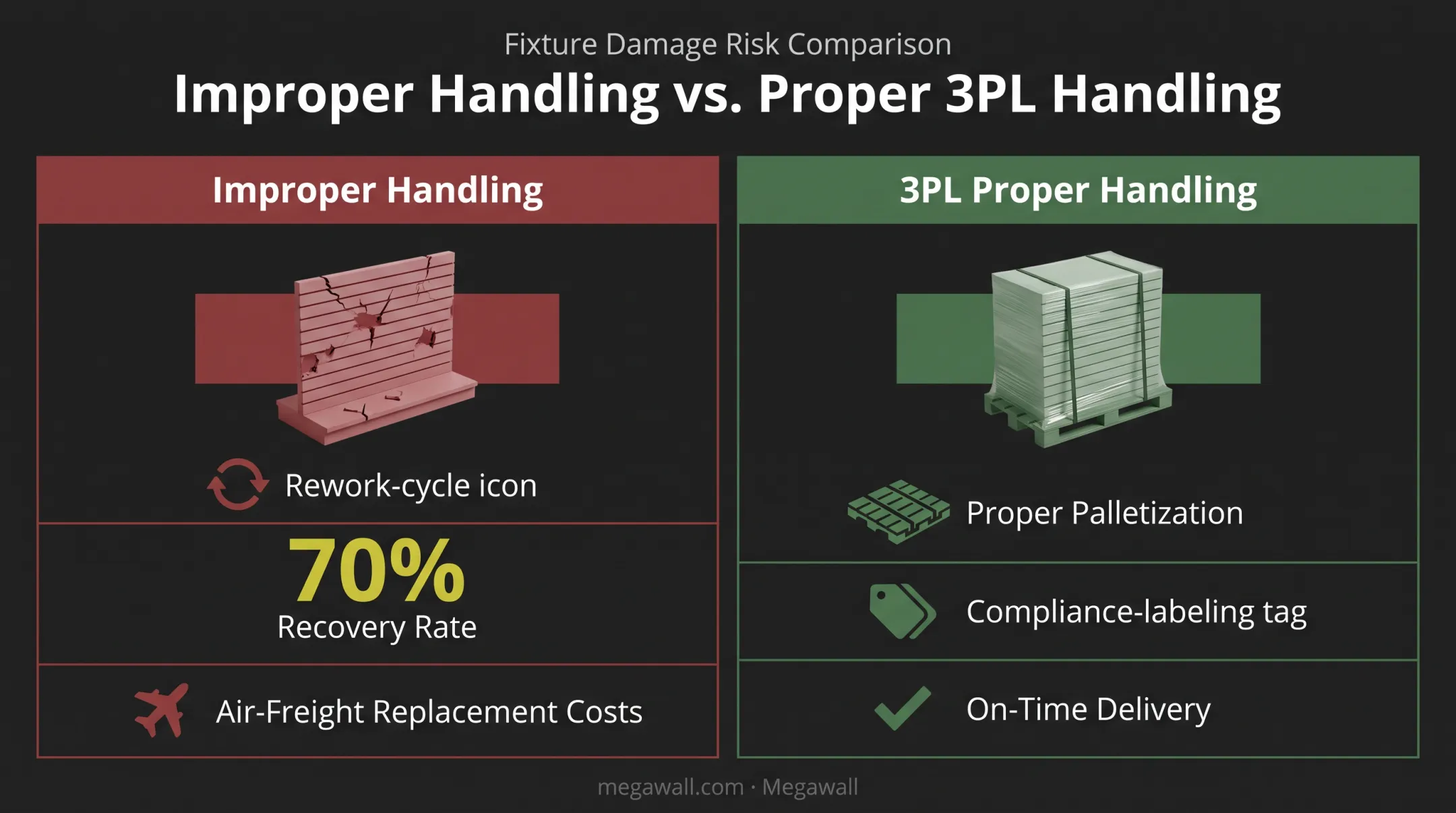 Damaged versus properly packaged retail fixture shipment comparison