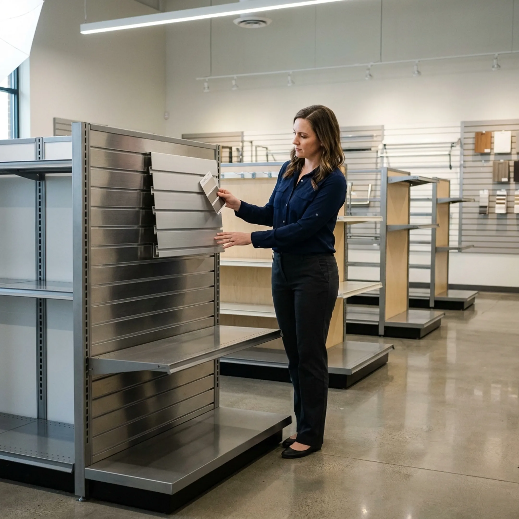 Retailer planning a custom shelving display