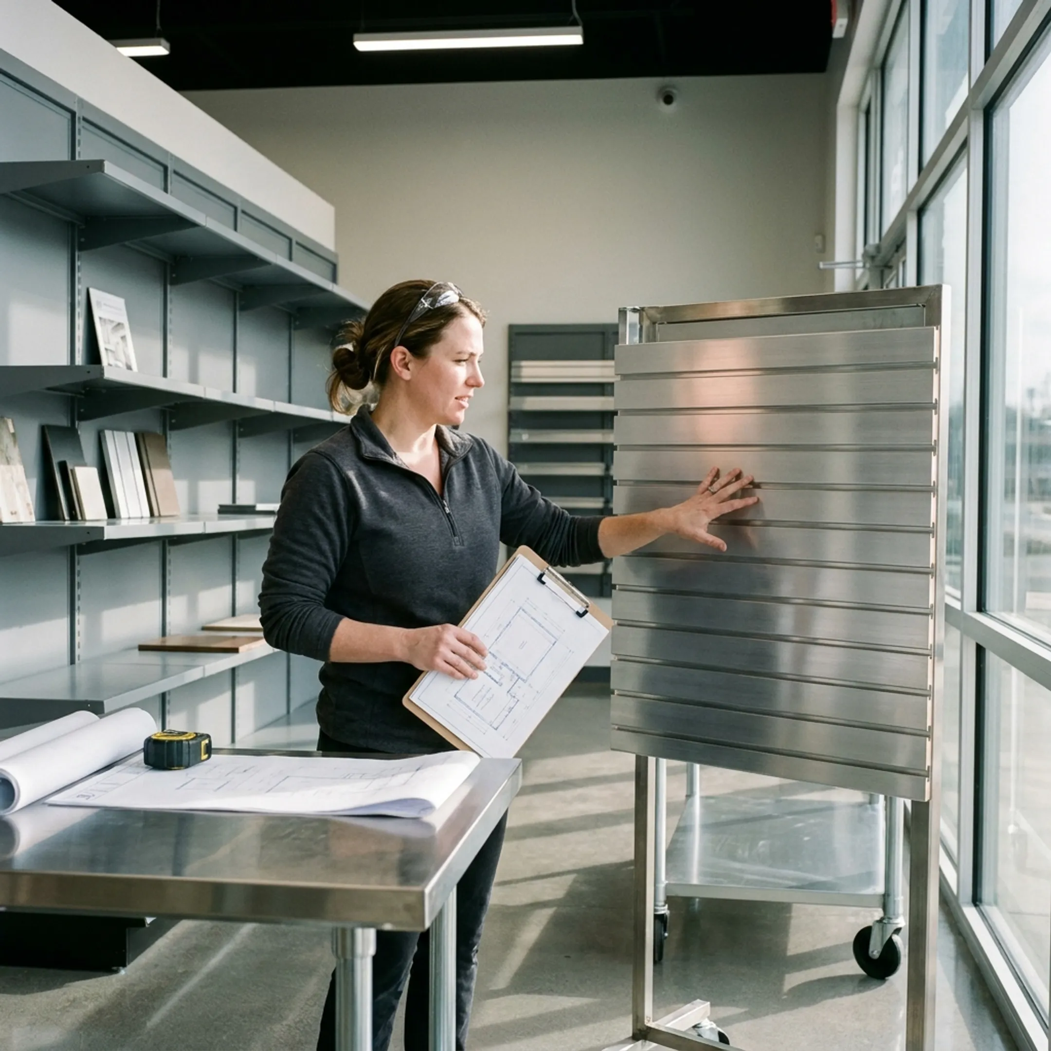 Designer reviewing custom retail display