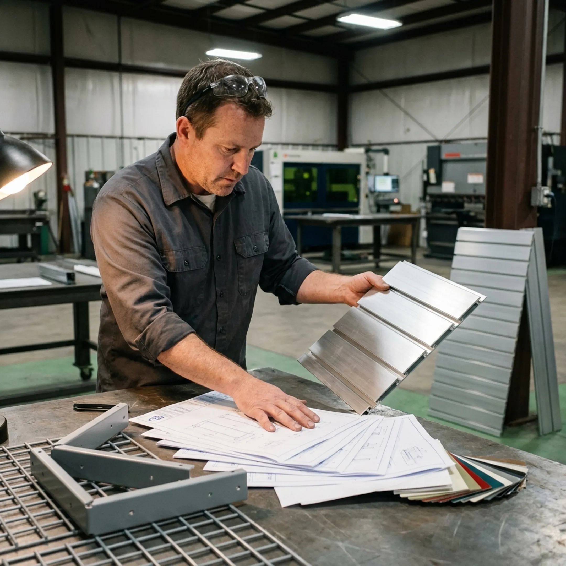 Designer reviewing custom retail fixture materials