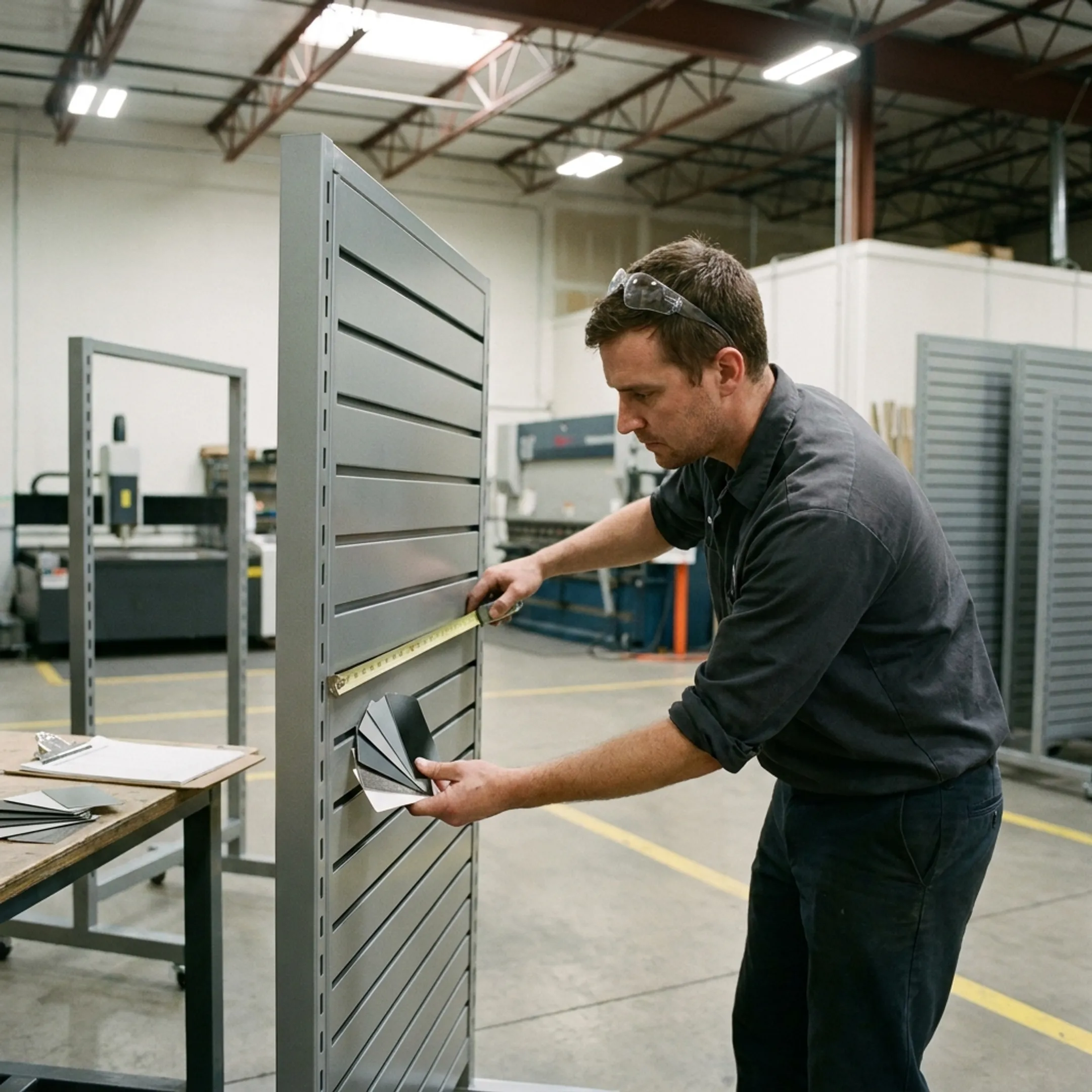 Designer reviewing custom retail shelving