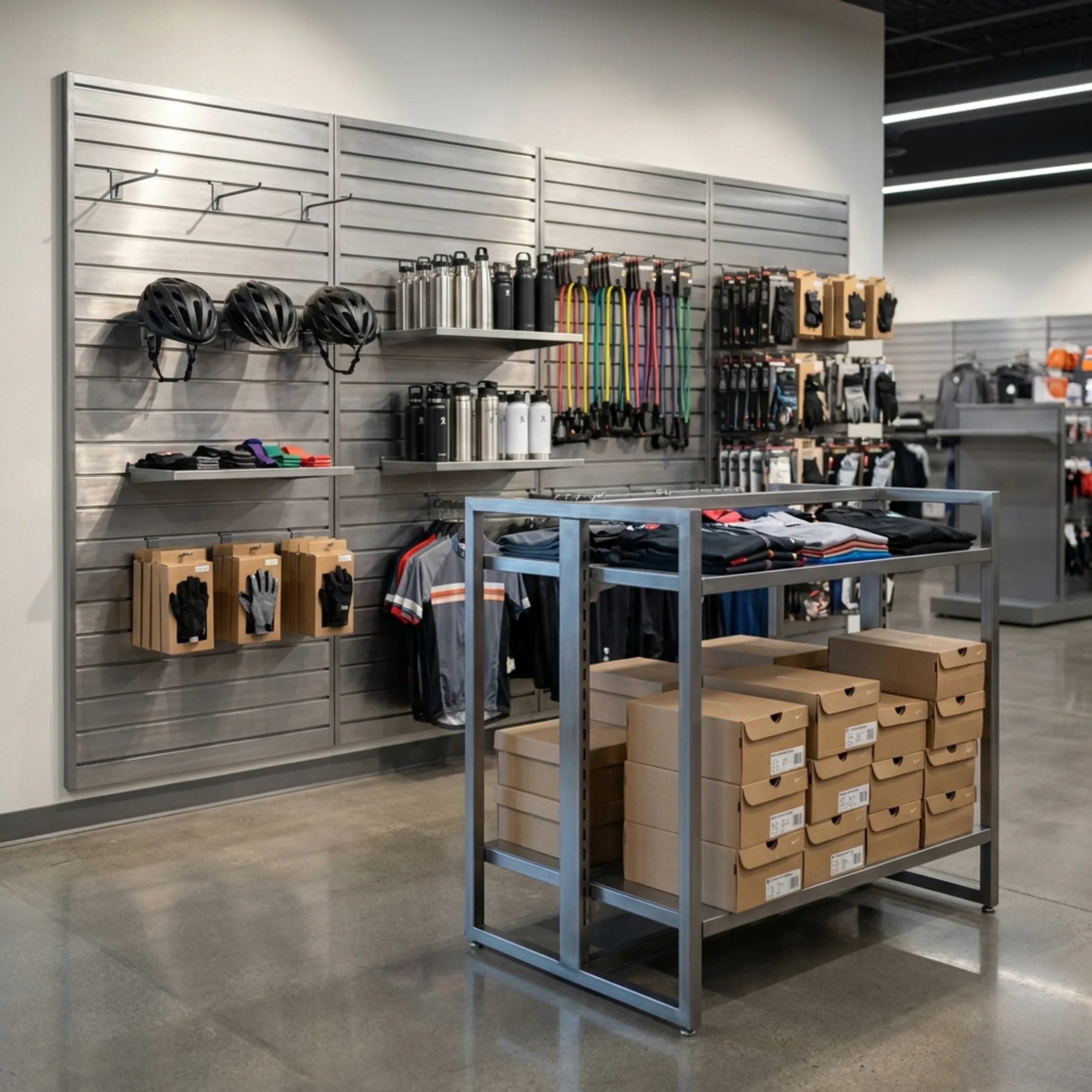 Sporting goods store display shelving