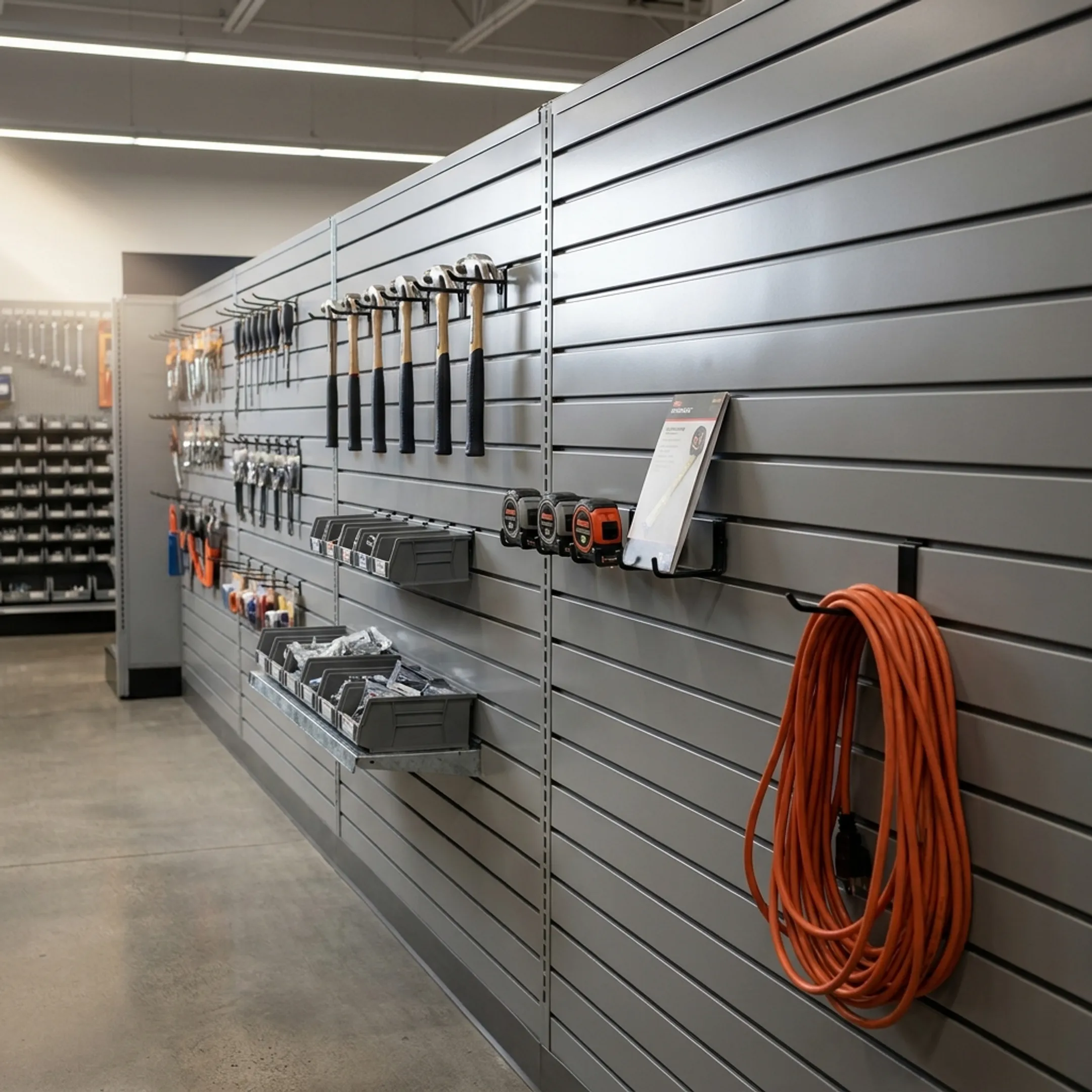 Hardware store slat wall display