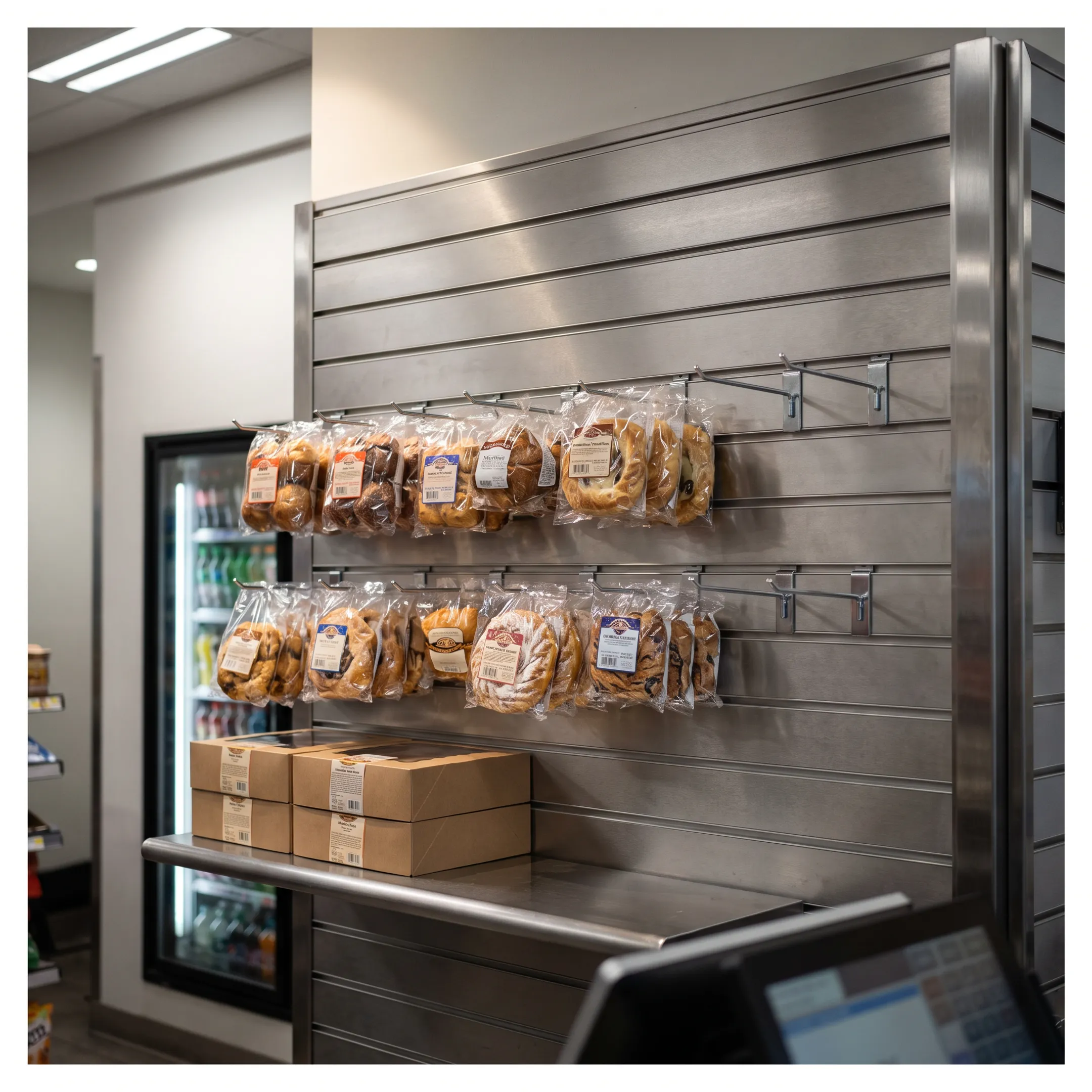Convenience store bakery snack shelving
