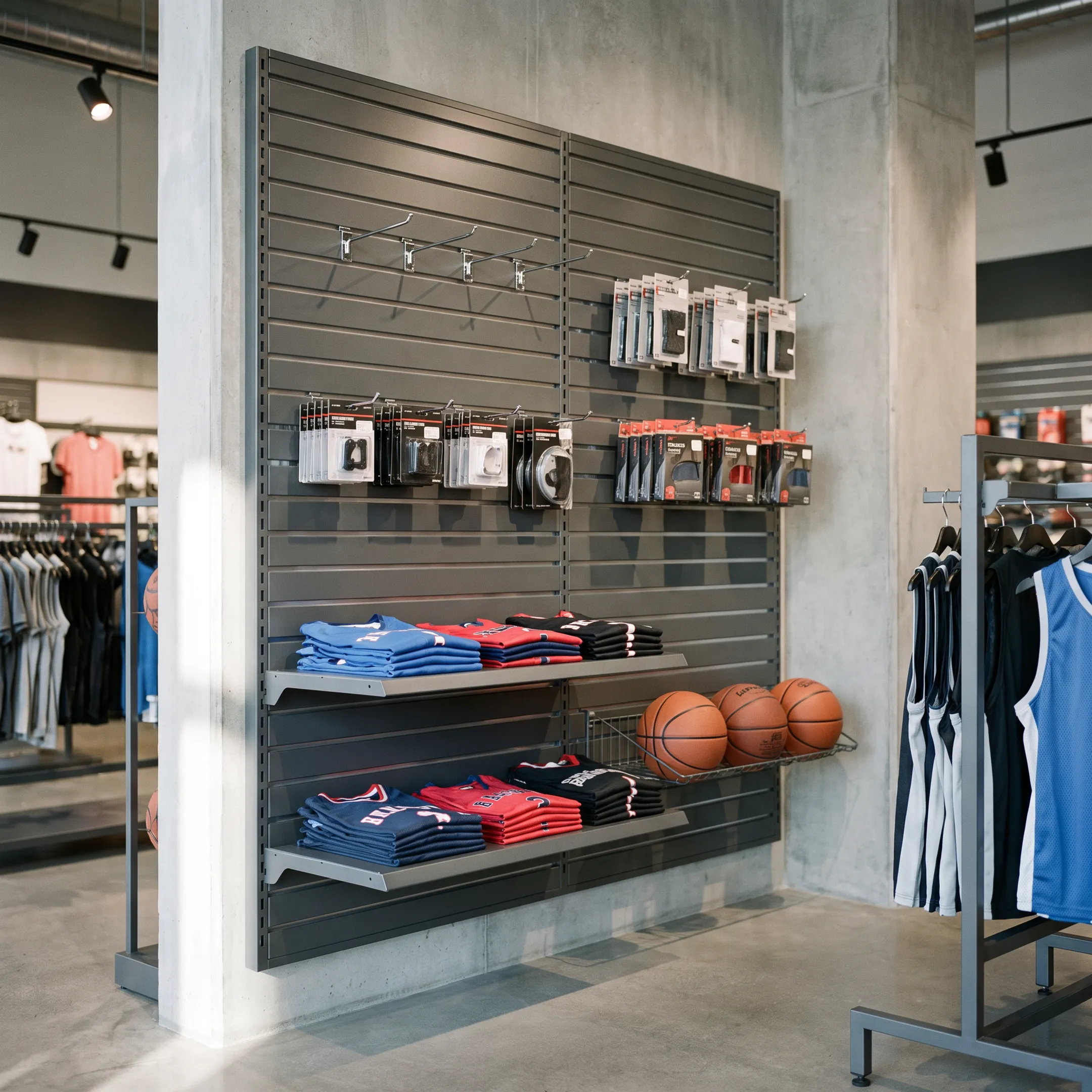 Sporting goods store shelving display