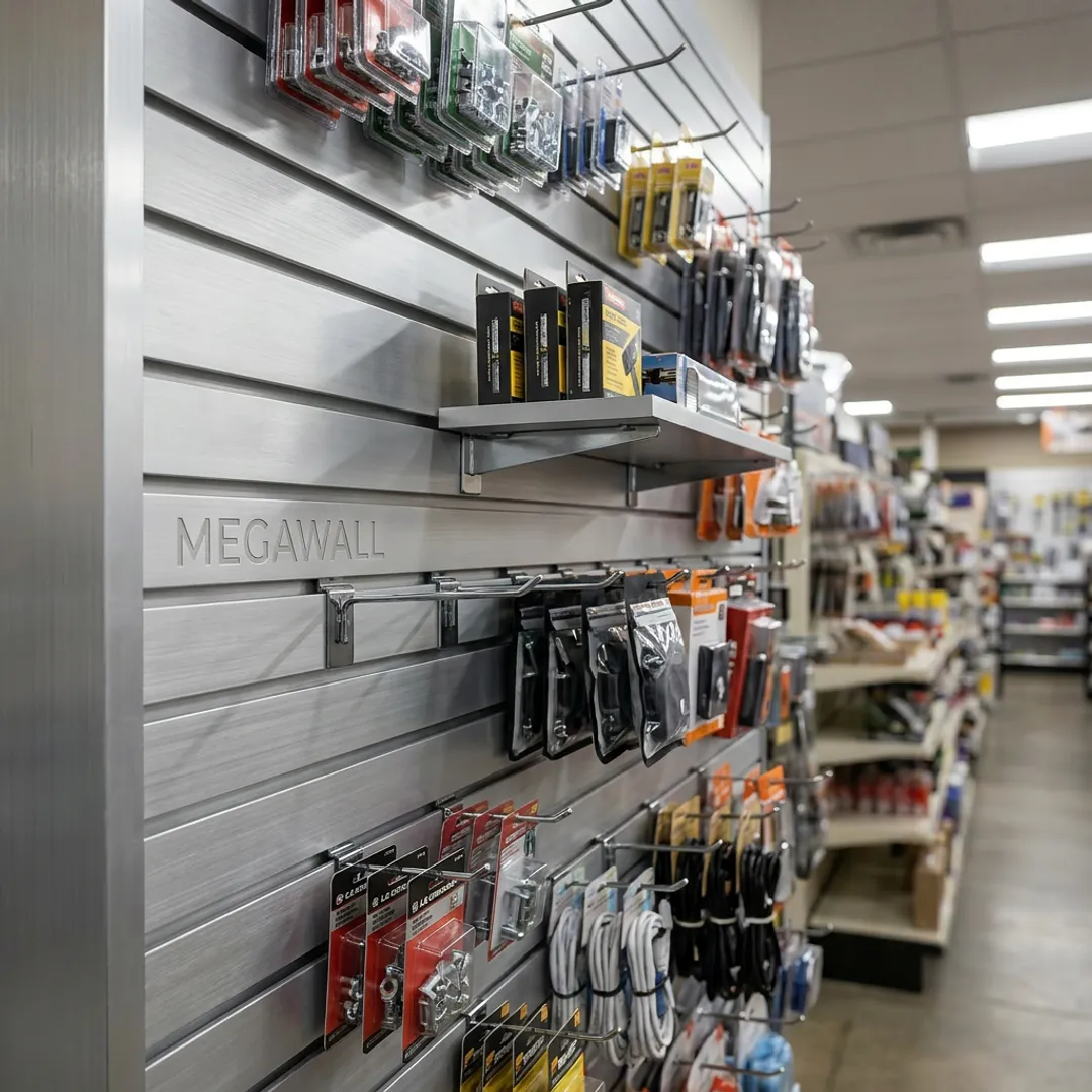 Custom retail display system with slatwall and shelving