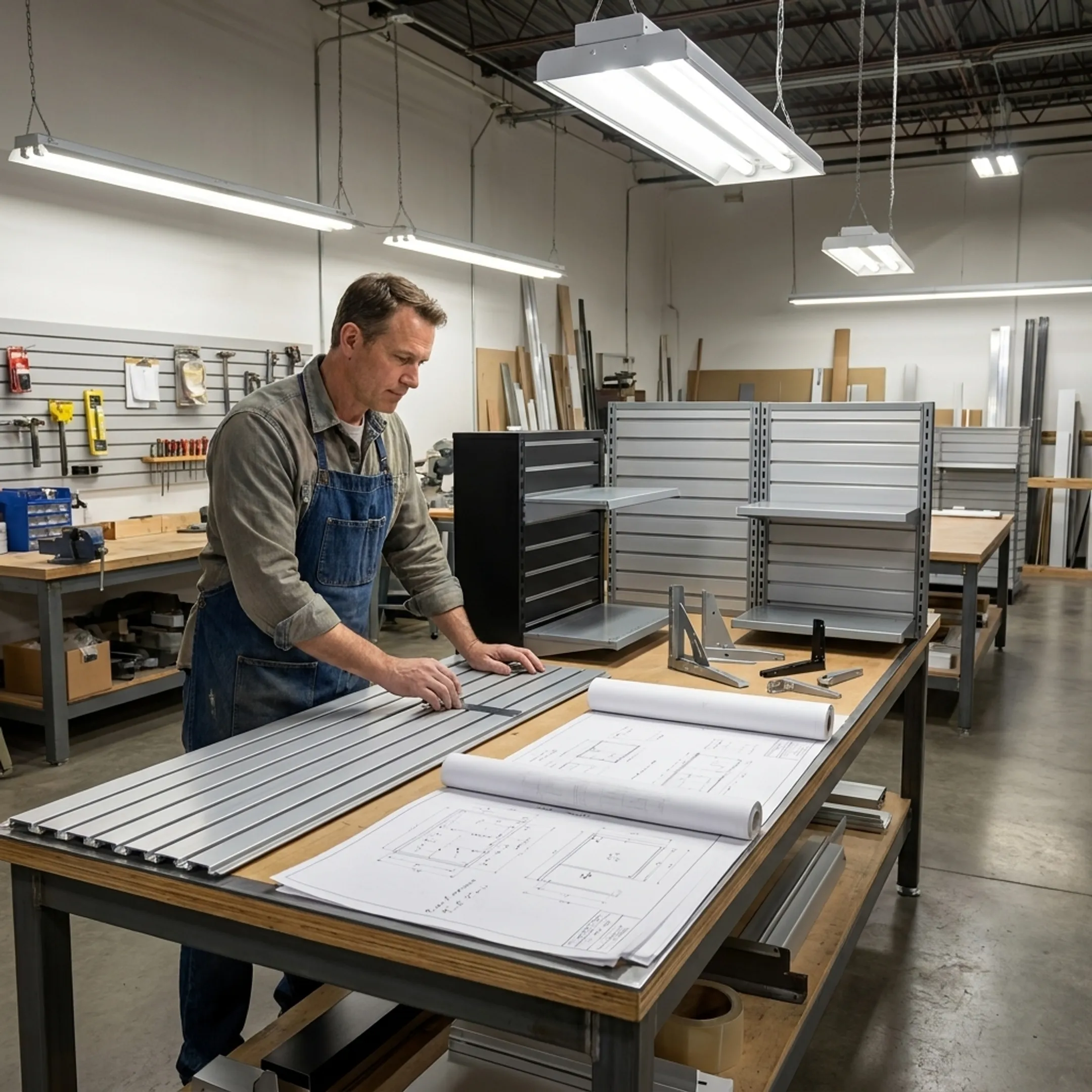 Retail designer planning a modular fixture display