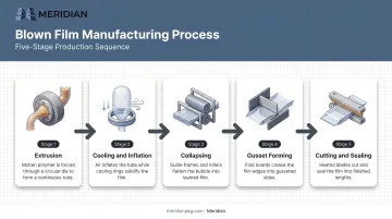 5-step poly gusset bag manufacturing process from extrusion to sealing