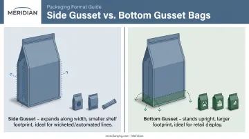 Side gusset versus bottom gusset poly bag structural comparison infographic