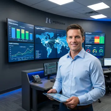 Advanced pallet supply chain risk management dashboard showing real-time supplier performance metrics
