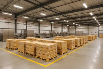 Pallet of manufactured goods wrapped in stretch film