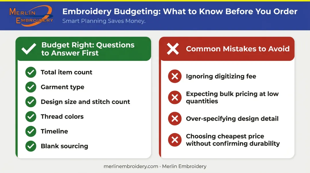 Custom embroidery budgeting checklist versus common mistakes side-by-side comparison