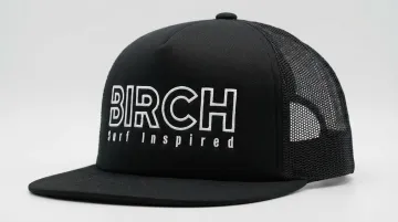 Structured foam-front mesh-back trucker cap with custom embroidered logo