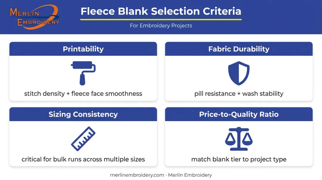 Four-criteria blank crewneck sweatshirt selection framework for screen printing projects