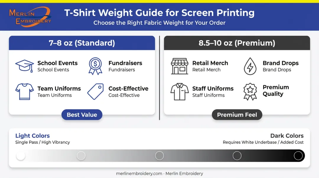 Crewneck sweatshirt weight tiers and color selection guide for screen printing
