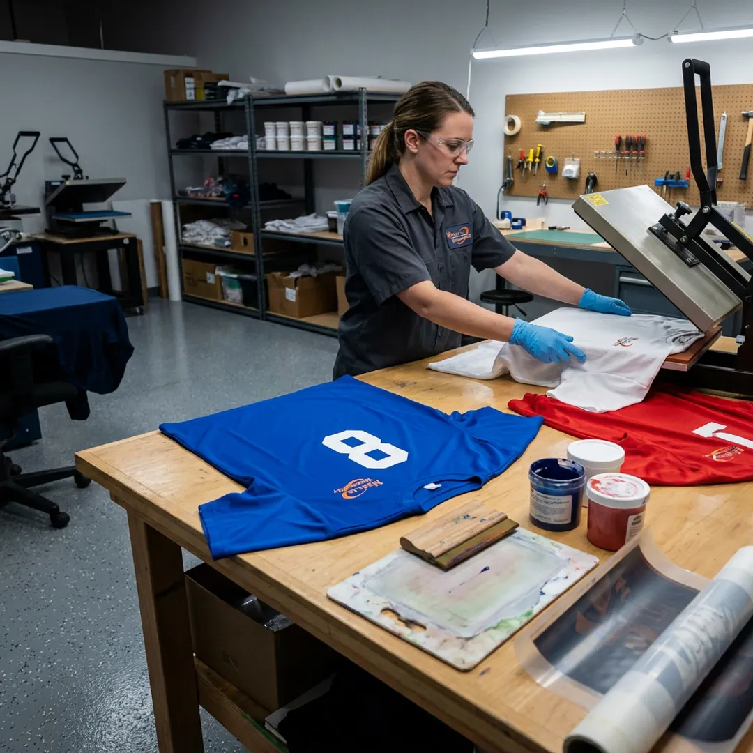 Custom soccer jerseys being printed with names and numbers