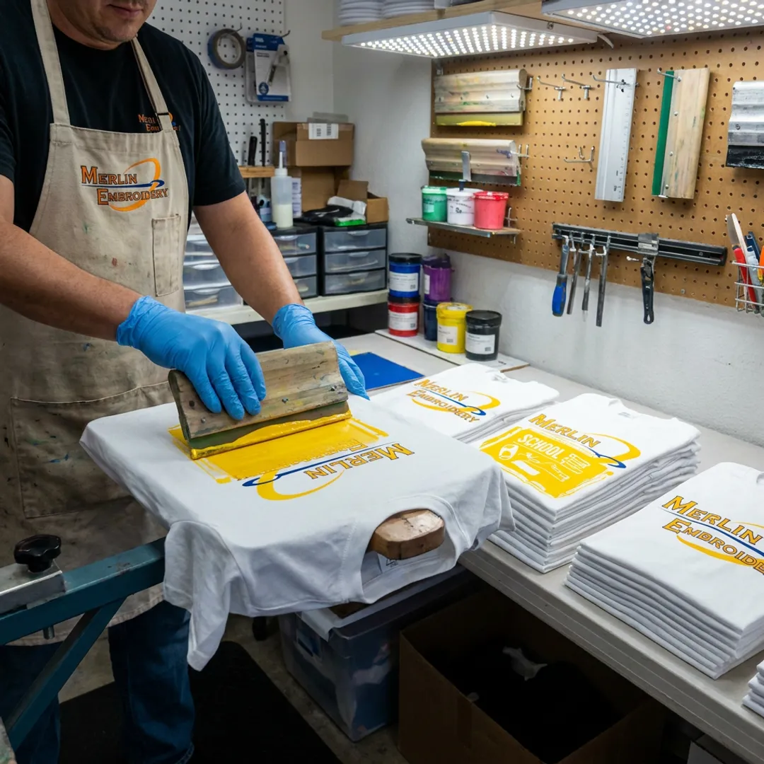 Custom school t-shirts being printed