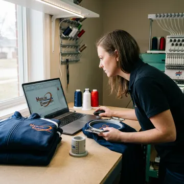 Technician preparing embroidered track jackets