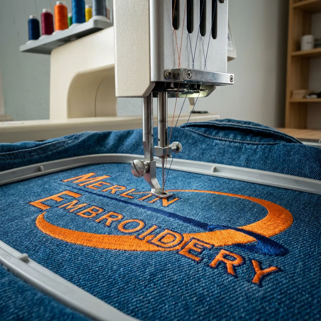 Embroidered denim jacket production