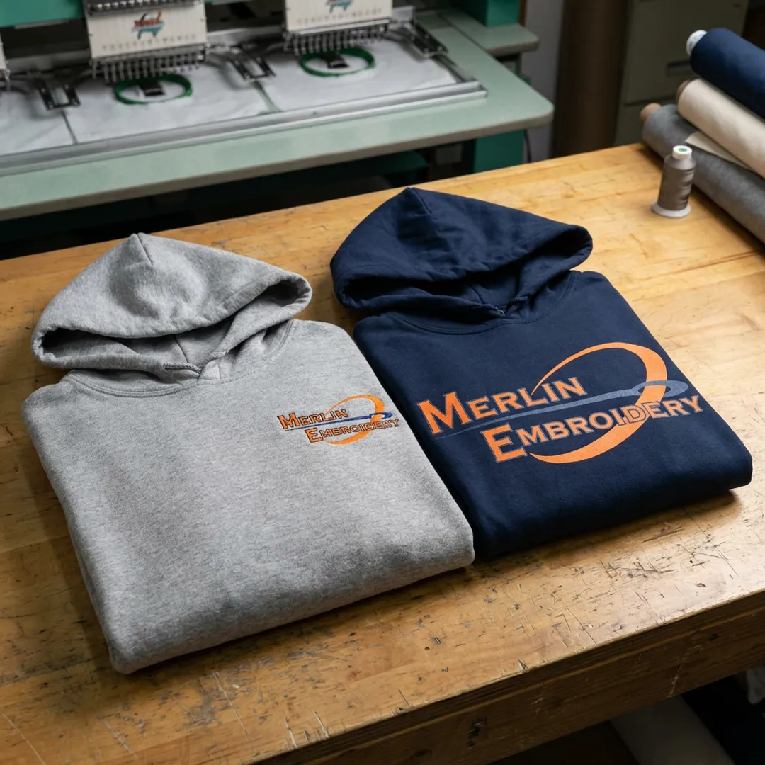 Custom sweatshirts with embroidery and screen printing samples