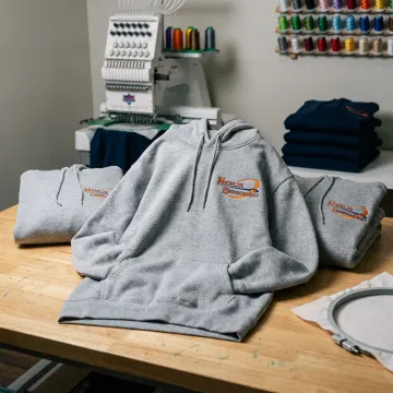 Matching embroidered hoodies with stitched logo