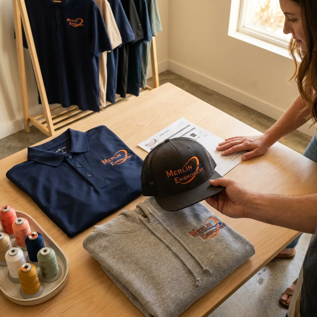 Custom branded apparel being prepared for a team order