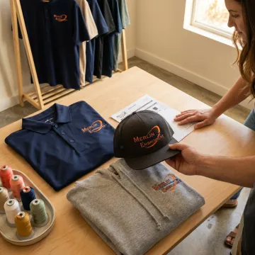 Custom branded apparel being prepared for a team order