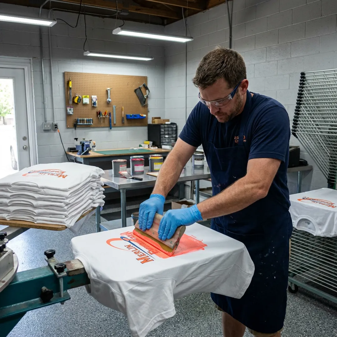Fundraiser T-shirts being screen printed