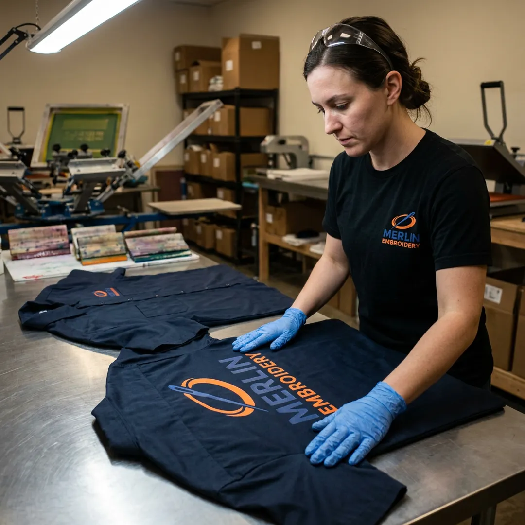Screen printed uniforms being reviewed