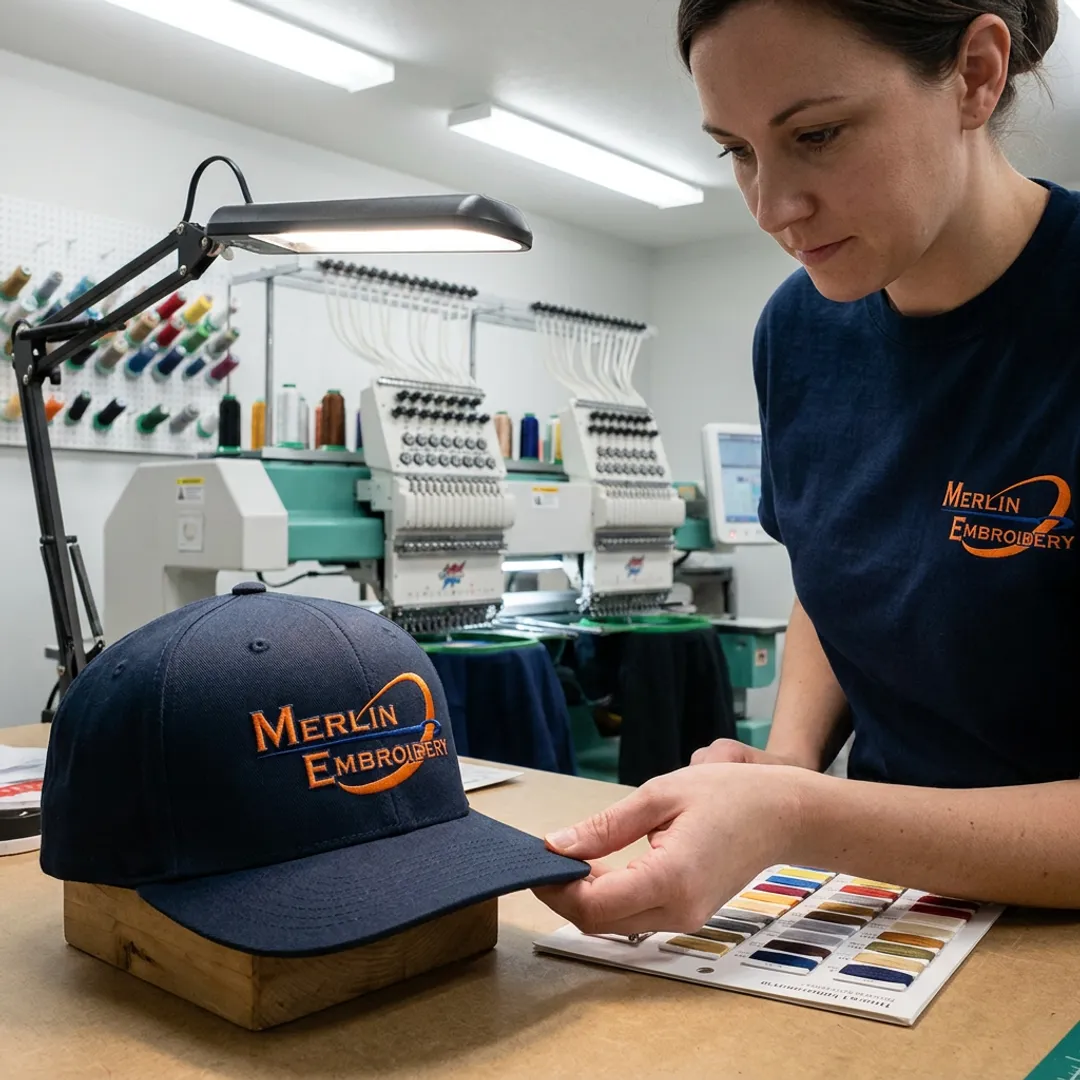 Embroidery process for custom hats