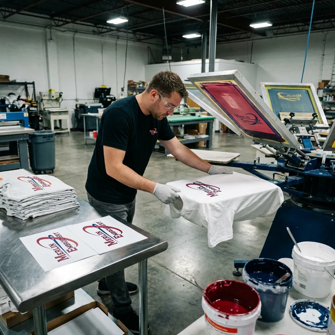 Screen printing team apparel production
