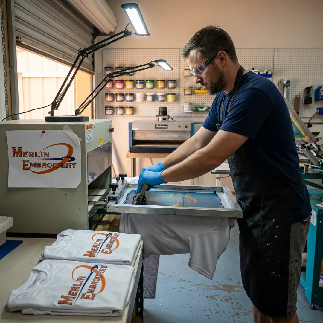 Screen printing team uniforms in production