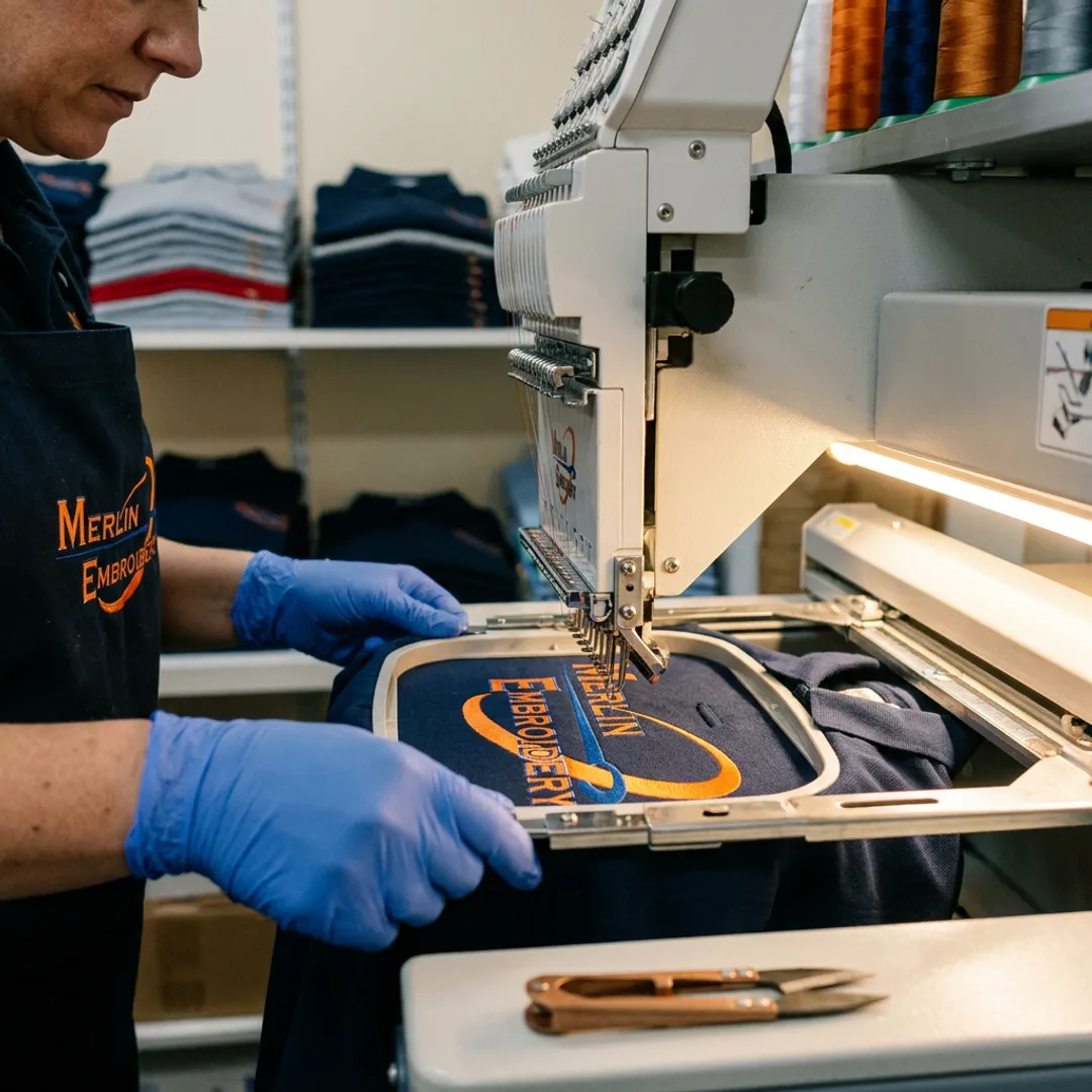 Logo embroidery production on apparel