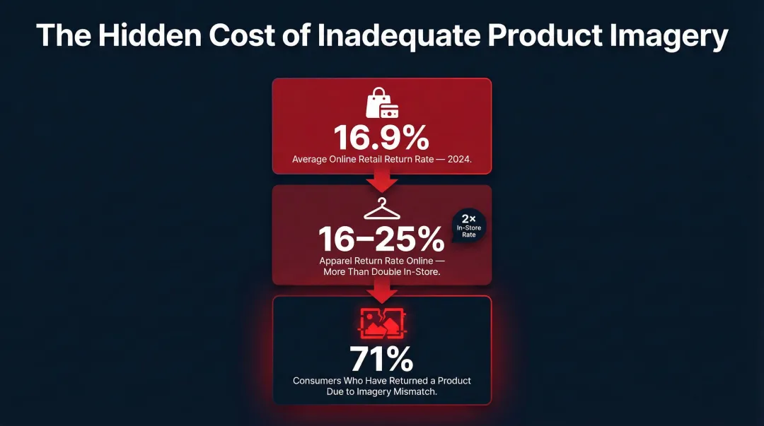 Fashion e-commerce return rate statistics showing impact of inadequate product imagery on sales