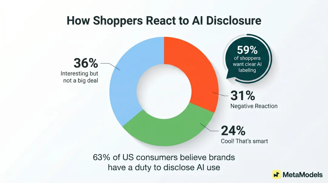 Shopper sentiment breakdown on AI fashion image disclosure positive neutral and negative reactions