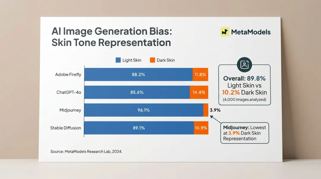 AI image generation tool skin tone bias statistics comparison across four platforms
