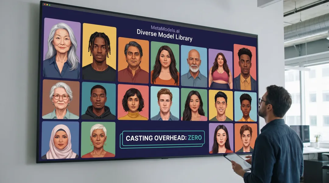 MetaModels AI diverse model library displaying varied ethnicities body types and demographics