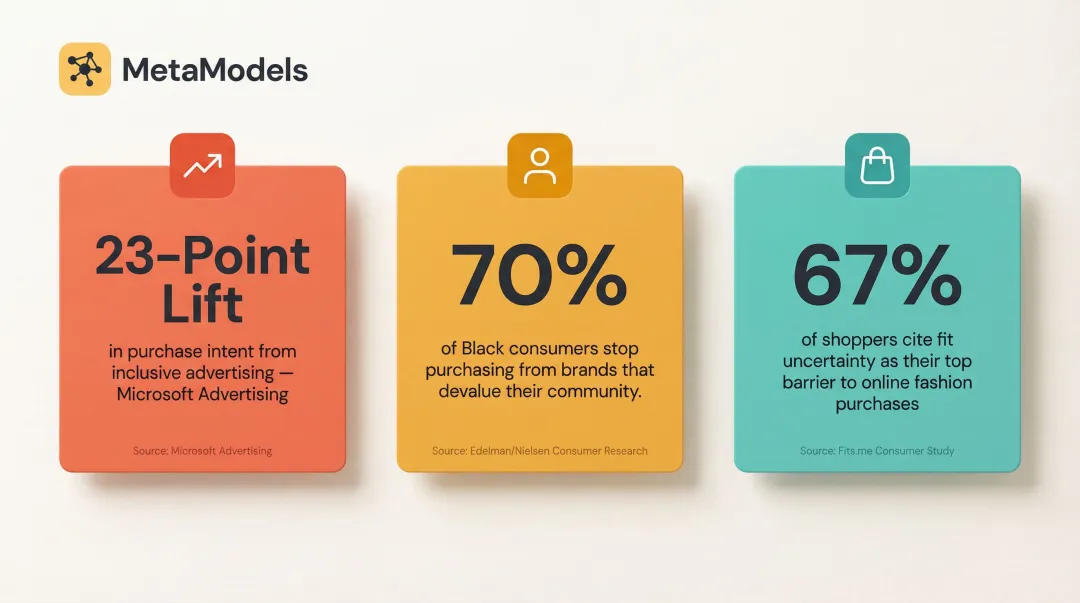 Inclusive AI fashion model representation statistics driving purchase intent and reduced returns