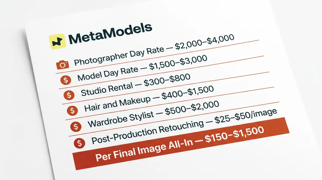 Traditional swimwear catalog shoot cost breakdown comparison table infographic