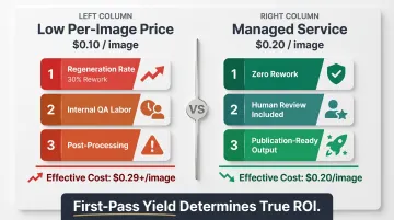 True cost comparison of AI virtual try-on platforms showing first-pass yield versus per-image pricing