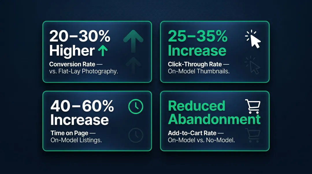 On-model photography conversion rate impact key ecommerce KPIs infographic