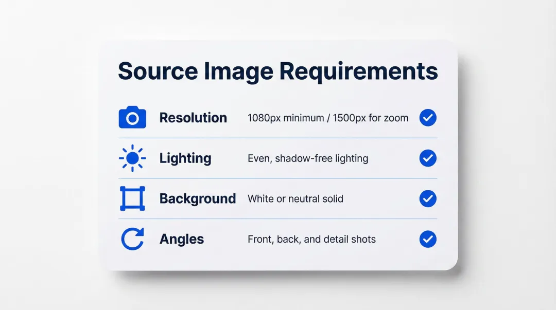AI fashion image input requirements checklist resolution lighting and background specs