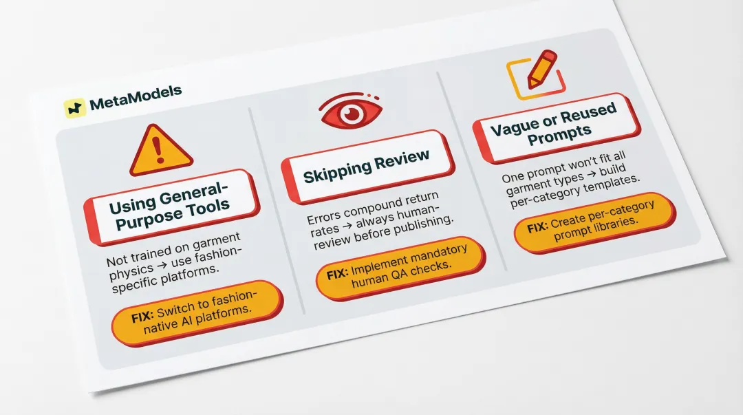 Three common AI apparel campaign mistakes and how to avoid them summary infographic