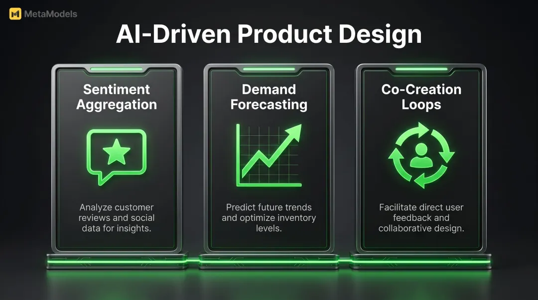 Gymshark three-pillar AI product design strategy infographic sentiment forecasting co-creation