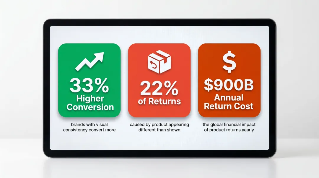 E-commerce visual consistency impact statistics on returns conversions and revenue