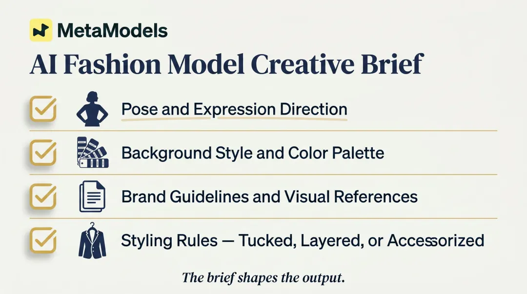 Four-element AI fashion model creative brief checklist for consistent brand imagery output