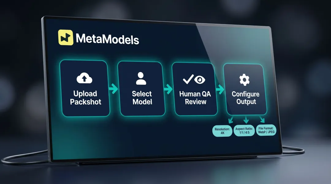 AI model photo generation workflow four-stage process from upload to output settings